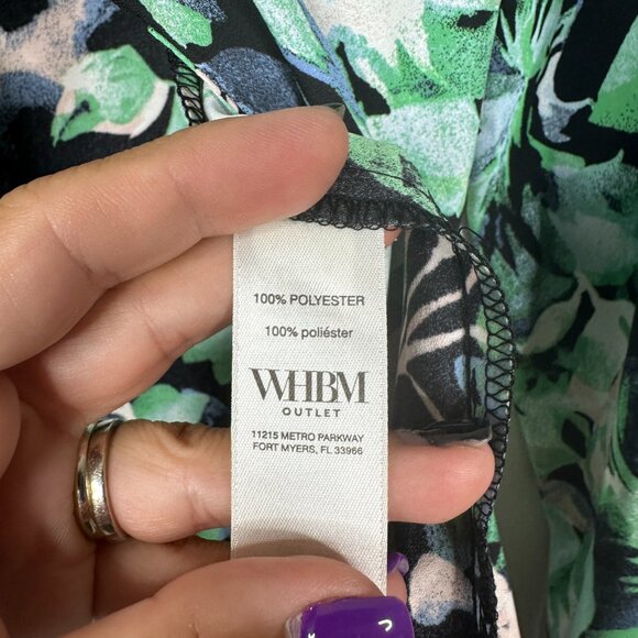 NWT White House Black Market Blouse XS Long Sleeve Blue Green Floral #WHBM2 - Picture 5 of 9